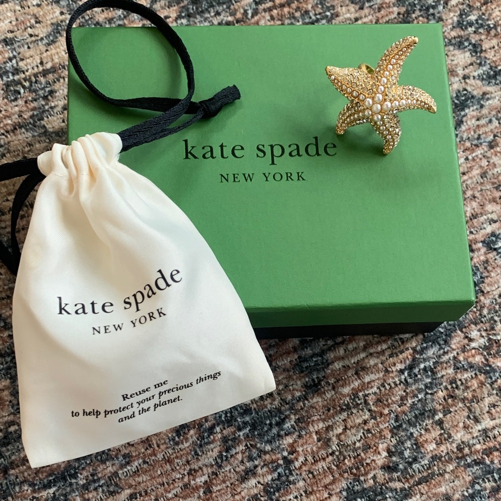 NWT kate spade gold and pearl starfish ring with box and dust bag size 8 - Picture 2 of 9
